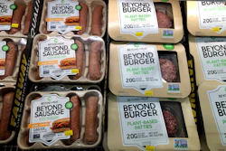 Packages of Beyond Meat's Beyond Burgers and Beyond Sausage, are shown in this photo, in New York, April 29, 2021.