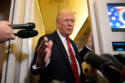 President Donald Trump speaks to reporters aboard Air Force One, Sunday, Oct. 19, 2025, en route to Joint Base Andrews, Md., as he returns from a trip to Florida.