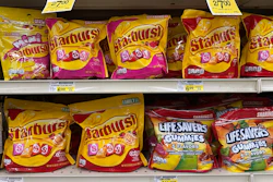 Starburst candy are displayed on a shelve at a grocery store in Mount Prospect, Ill., Monday, Oct. 20, 2025.