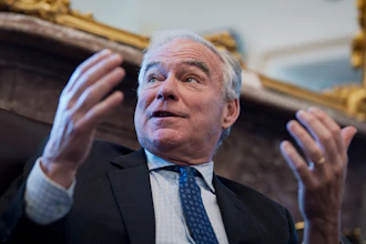 Sen. Tim Kaine, D-Va., meets with reporters to discuss President Donald Trump's strategy on tariffs, at the Capitol in Washington, Tuesday, Oct. 28, 2025.