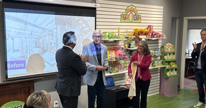 Wisconsin Governor Tony Evers joins local leaders and Impact Confections officials to celebrate the company&rsquo;s $12.4 million expansion in Janesville, Wisconsin.