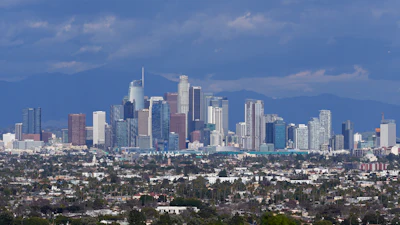 The Los Angeles skyline is seen from a Baldwin Hills overlook, Feb. 9, 2024.
