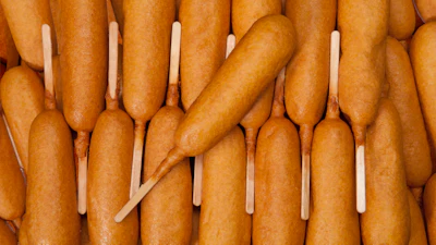 Packaged corn dogs.
