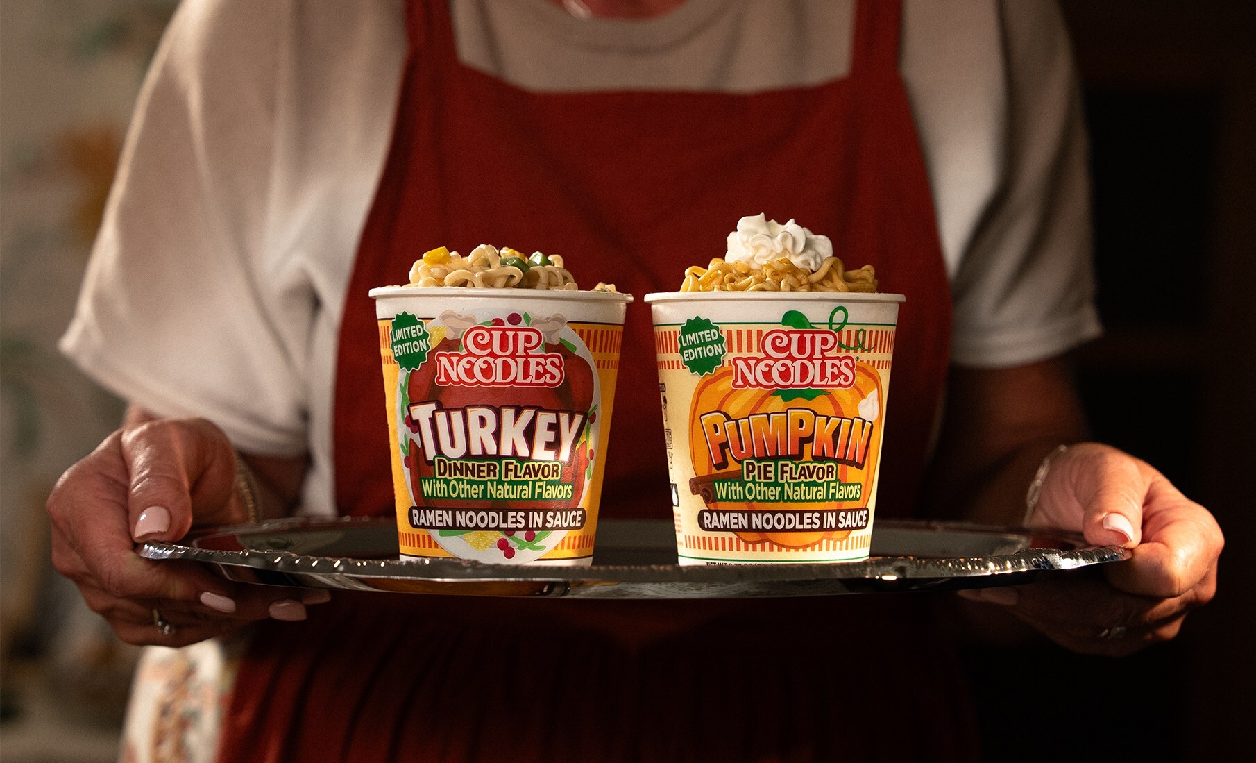 Cup Noodles Turkey Dinner and Pumpkin Pie.