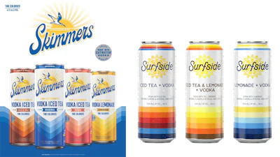 Skimmers Vodka Iced Tea and Lemonade via 7G Distributing/Facebook on the left and Surfside Iced Tea + Vodka/Lemonade via Stateside Brands/PR Newswire on the right.