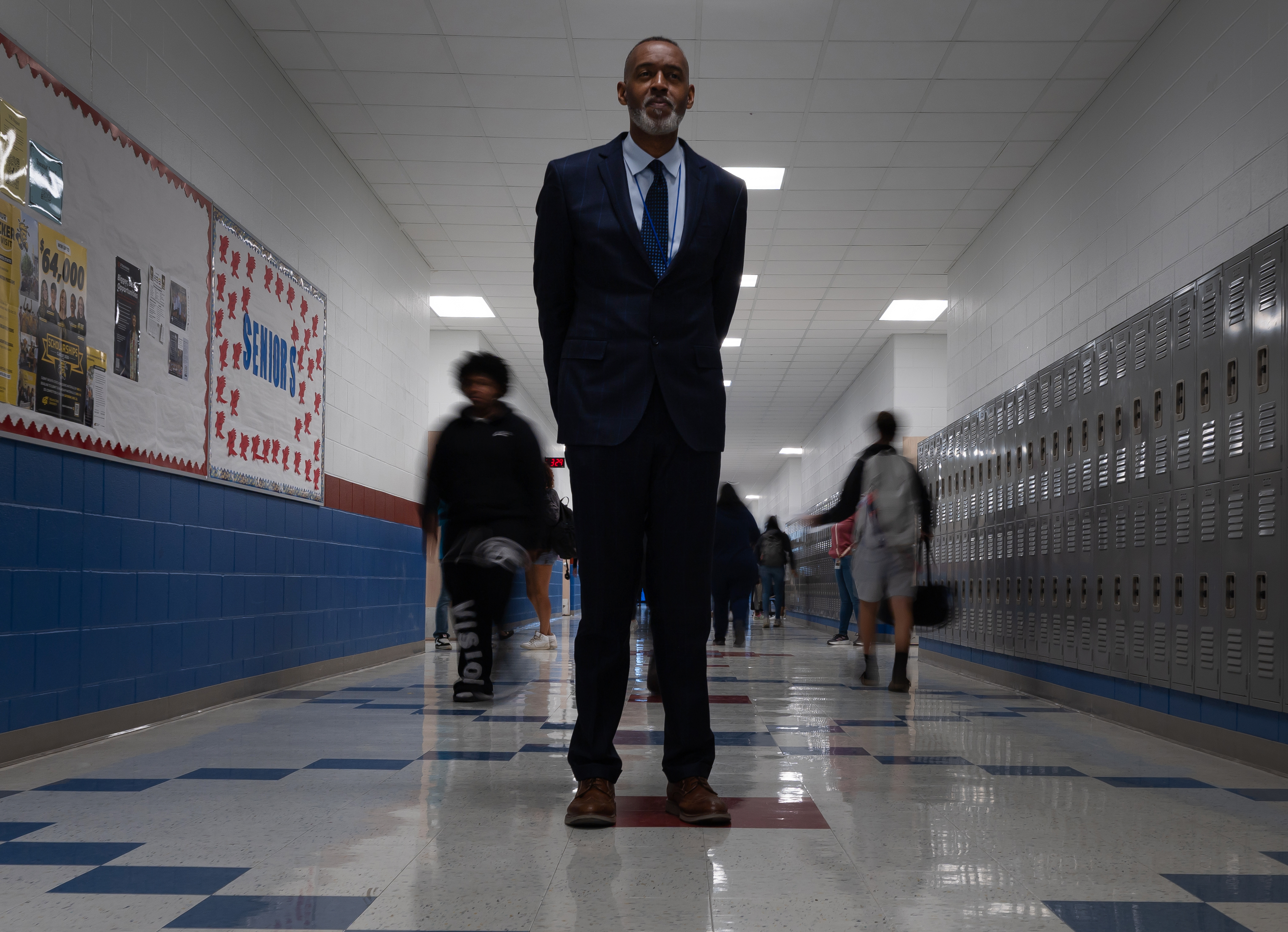 Lackland Independent School District Superintendent Dr. Burnie Roper stands in a hallway at the Virginia Allred Stacey Jr./Sr. High School, Nov. 3, 2025, San Antonio.