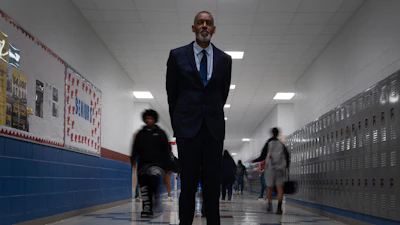 Lackland Independent School District Superintendent Dr. Burnie Roper stands in a hallway at the Virginia Allred Stacey Jr./Sr. High School, Nov. 3, 2025, San Antonio.