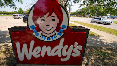 A sign is seen at a Wendy's restaurant Tuesday, Aug. 5, 2025, in Garland, Texas.