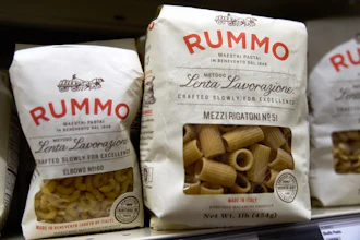 Packages of imported Italian pasta sit on shelves Tuesday, Nov. 11, 2025, in Detroit.