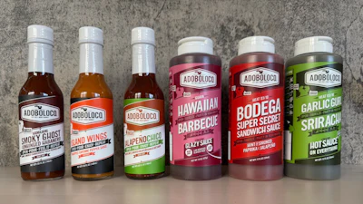 A variety of Adoboloco sauces from Hawaii's island of Maui are displayed in New York.