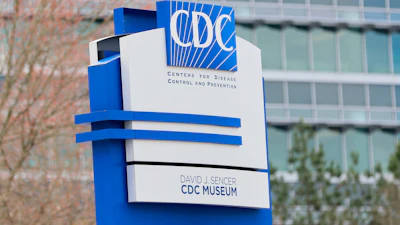 A sign with the CDC logo is displayed at the entrance to the agency's headquarters in Atlanta on March 2, 2025.