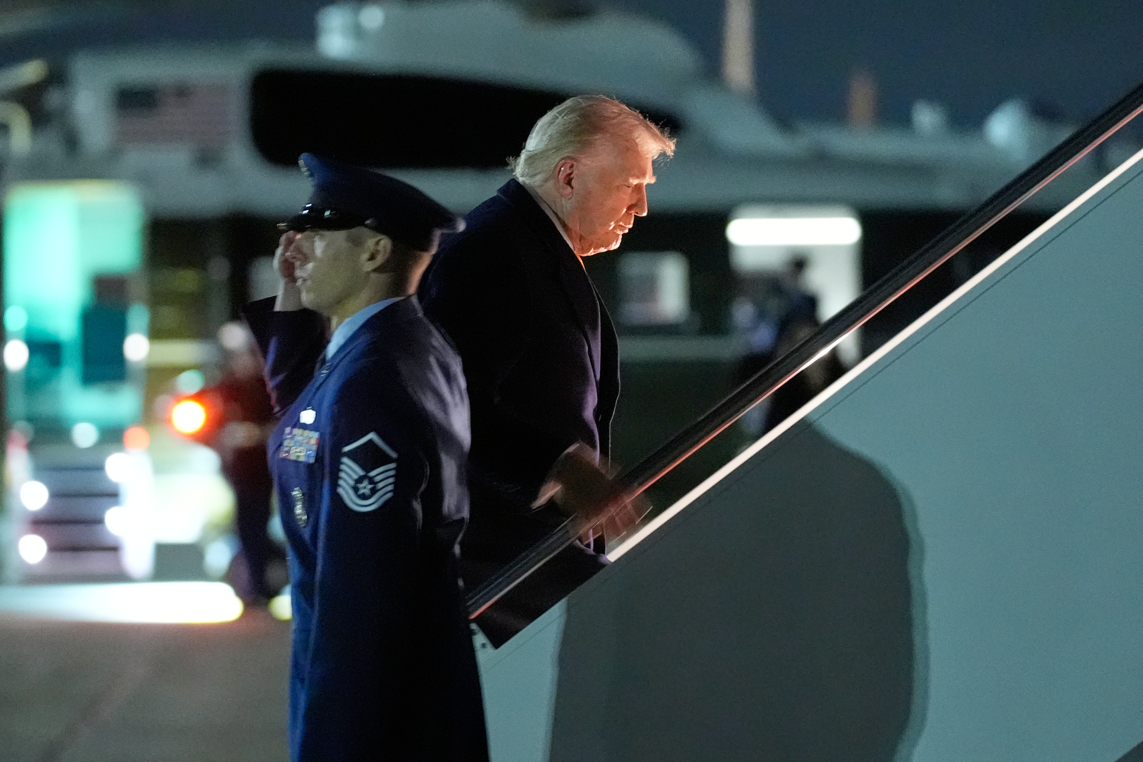 President Donald Trump boards Air Force One at Joint Base Andrews, Md., on his way to his Mar-a-Lago estate in Palm Beach, Fla., Friday, Nov. 14, 2025.