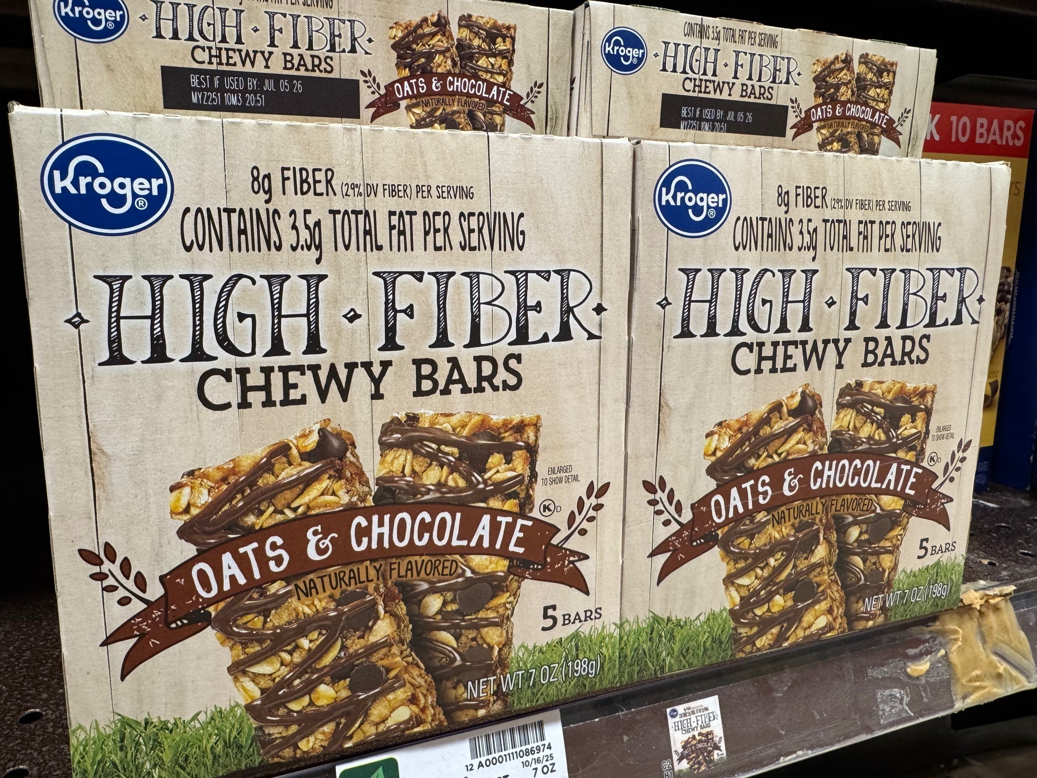 Cereal bars promoting fiber sit on a shelf at a Kroger grocery store, in Ann Arbor, Mich., Tuesday, Nov. 18, 2025.
