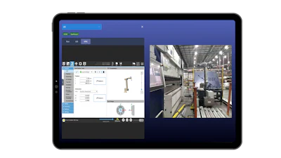 The Olis app enables Mid Atlantic Machinery to access a live video feed of their cells in the field, including system logs and diagnostic data. The integrator can also access the teach pendant of the robot – here a UR20 from Universal Robots – to help guide and teach customers.
