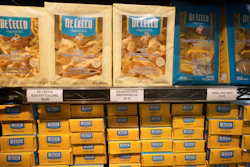 Packages of De Cecco pasta are displayed at Guerra's Italian Market in San Francisco, Nov. 15, 2025.