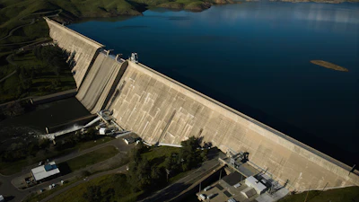 An aerial view of Friant Dam, Friant, Calif., March 7, 2025.
