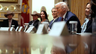 President Donald Trump speaks during a roundtable on farm subsidies in the Cabinet Room of the White House, Dec. 8, 2025.