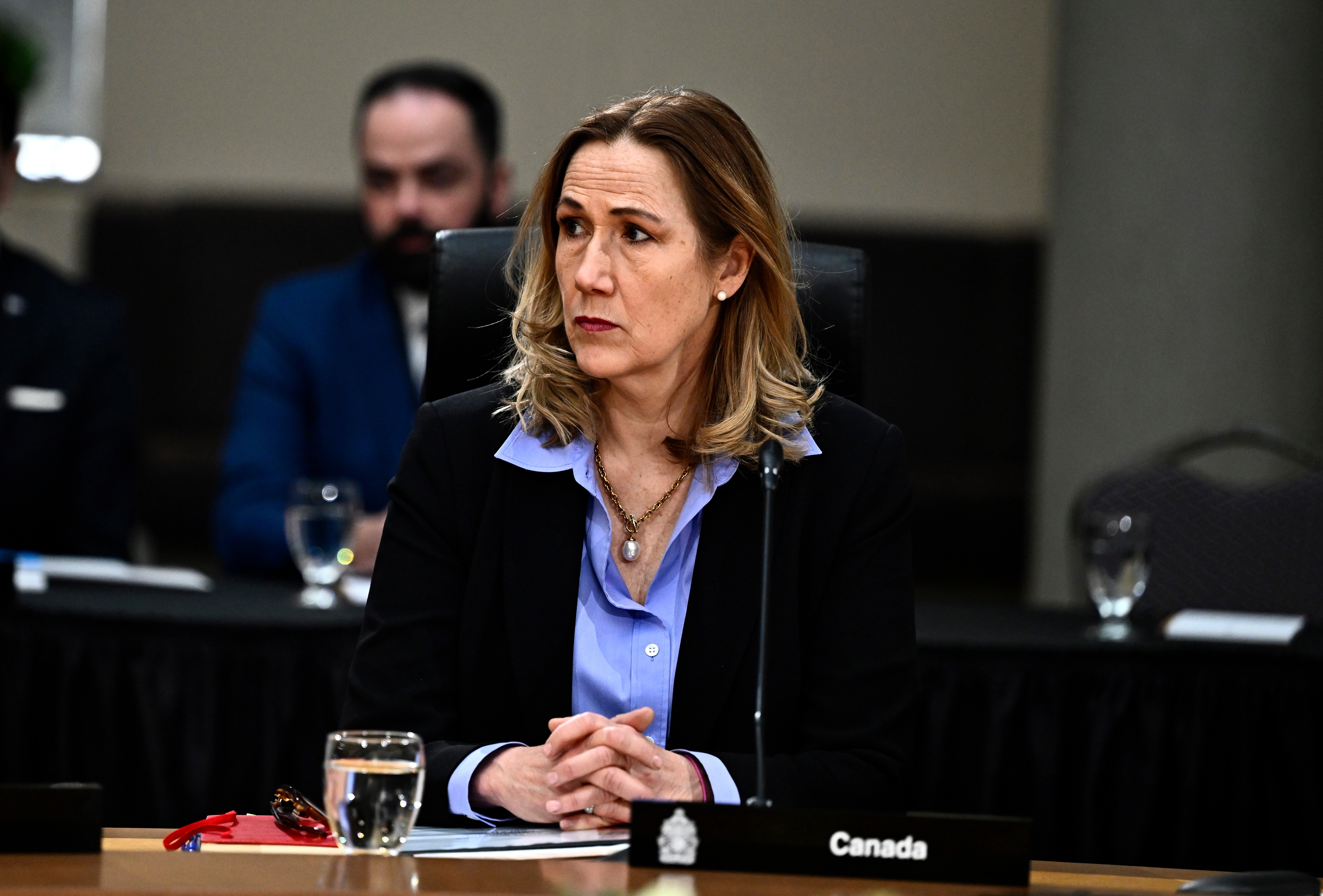 Ambassador Kirsten Hillman listens during a First Ministers' meeting in Ottawa, Ontario, Jan. 15, 2025.