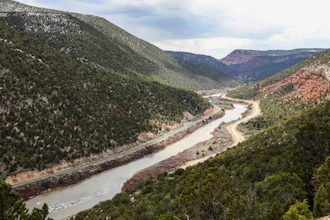 The Colorado River runs through mountains near Burns, Colo., on April 12, 2023.