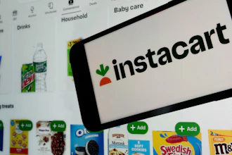 An instacart logo and an instacart webpage are seen in New York, Sept. 6, 2023.
