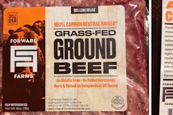 This combination of photos provided by the U.S. Department of Agriculture in December 2025 shows a 16-ounce package of Forward Farms Grass-Fed Ground Beef produced by Mountain West Food Group.