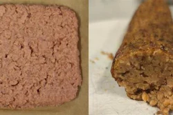 Taste testers preferred patties (left) and sausage-like links (right) made from fungi grown on carrot side streams.