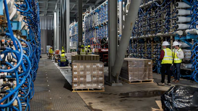 Reverse osmosis machinery operates at the Carlsbad desalination plant in Carlsbad, Calif., Dec. 2, 2025.