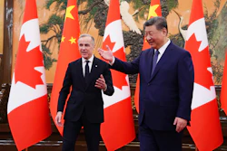 Canadian Prime Minister Mark Carney, left, meets with President of China Xi Jinping at the Great Hall of the People in Beijing, Jan. 16, 2026.