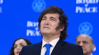 Argentina President Javier Milei at the annual meeting of the World Economic Forum, Davos, Switzerland, Jan. 22, 2026.