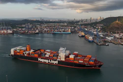 A cargo ship sails past the Panama Canal's Port of Balboa, managed by CK Hutchison Holdings, Panama City, March 13, 2025.