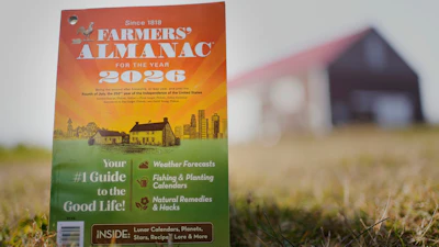 A copy of the final edition of the Farmers' Almanac in Alexander, Maine, Nov. 7, 2025.