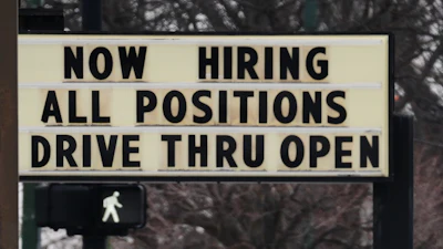 A sign in front of a restaurant in Chicago, Feb. 5, 2026.