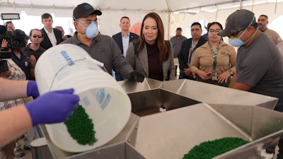 U.S. Secretary of Agriculture Brooke Rollins, center, at the grand opening of a Domestic New World Screwworm Sterile Fly Production Facility, Edinburg, Texas, Feb. 9, 2026.