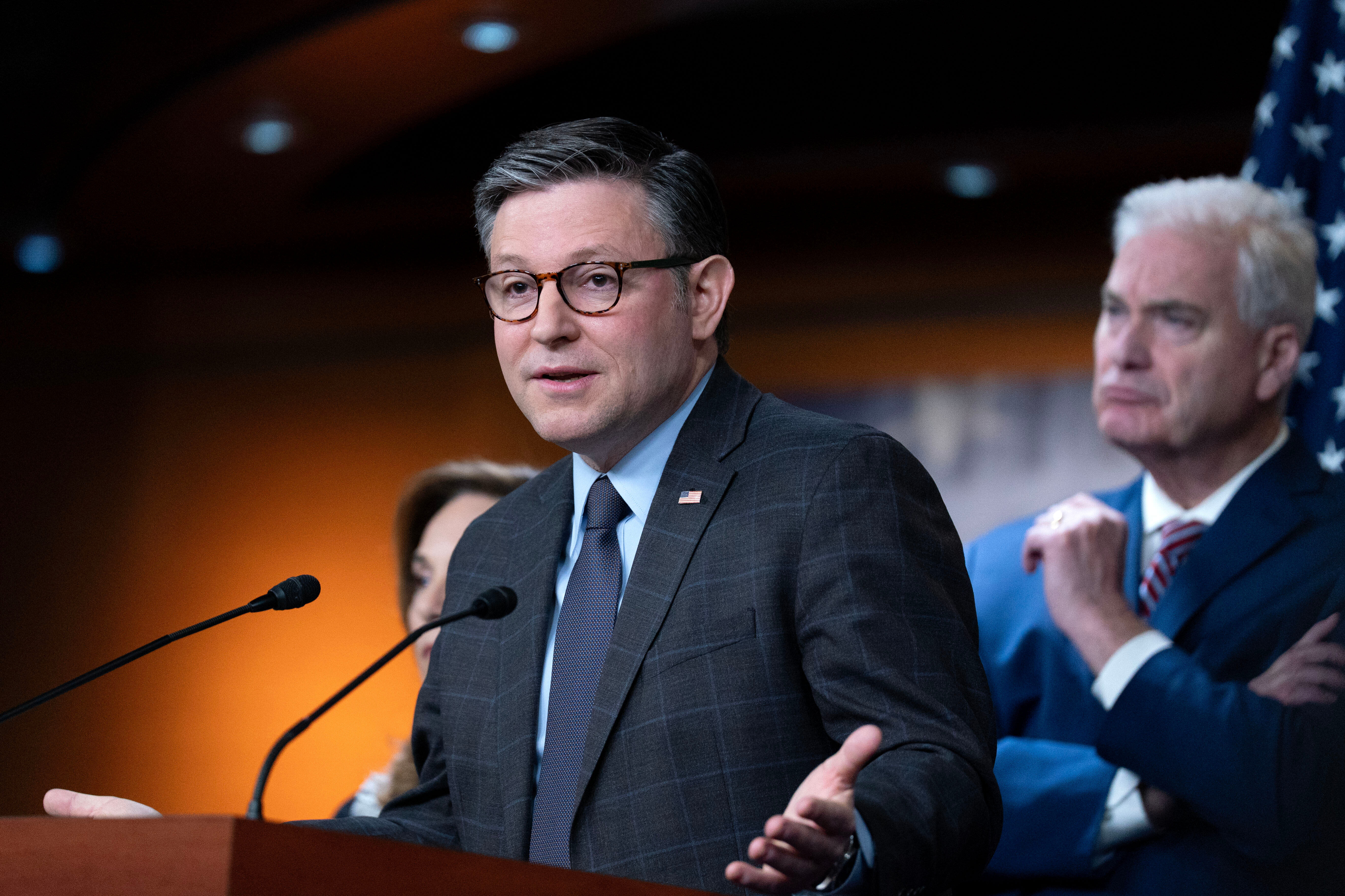 House Speaker Mike Johnson, R-La., during a news conference on Capitol Hill, Feb. 10, 2026.
