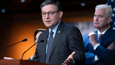 House Speaker Mike Johnson, R-La., during a news conference on Capitol Hill, Feb. 10, 2026.