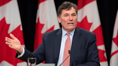 Finance Minister Dominic LeBlanc gestures during a news conference on tariffs, March 12, 2025, Ottawa, Ontario.