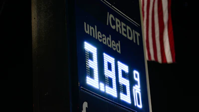 An American flag flies outside a gas station, March 8, 2026, Portland, Ore.