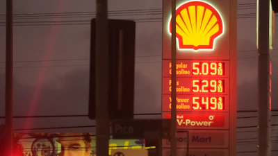 Gas prices are displayed at a gas station in Los Angeles, March 9, 2026.