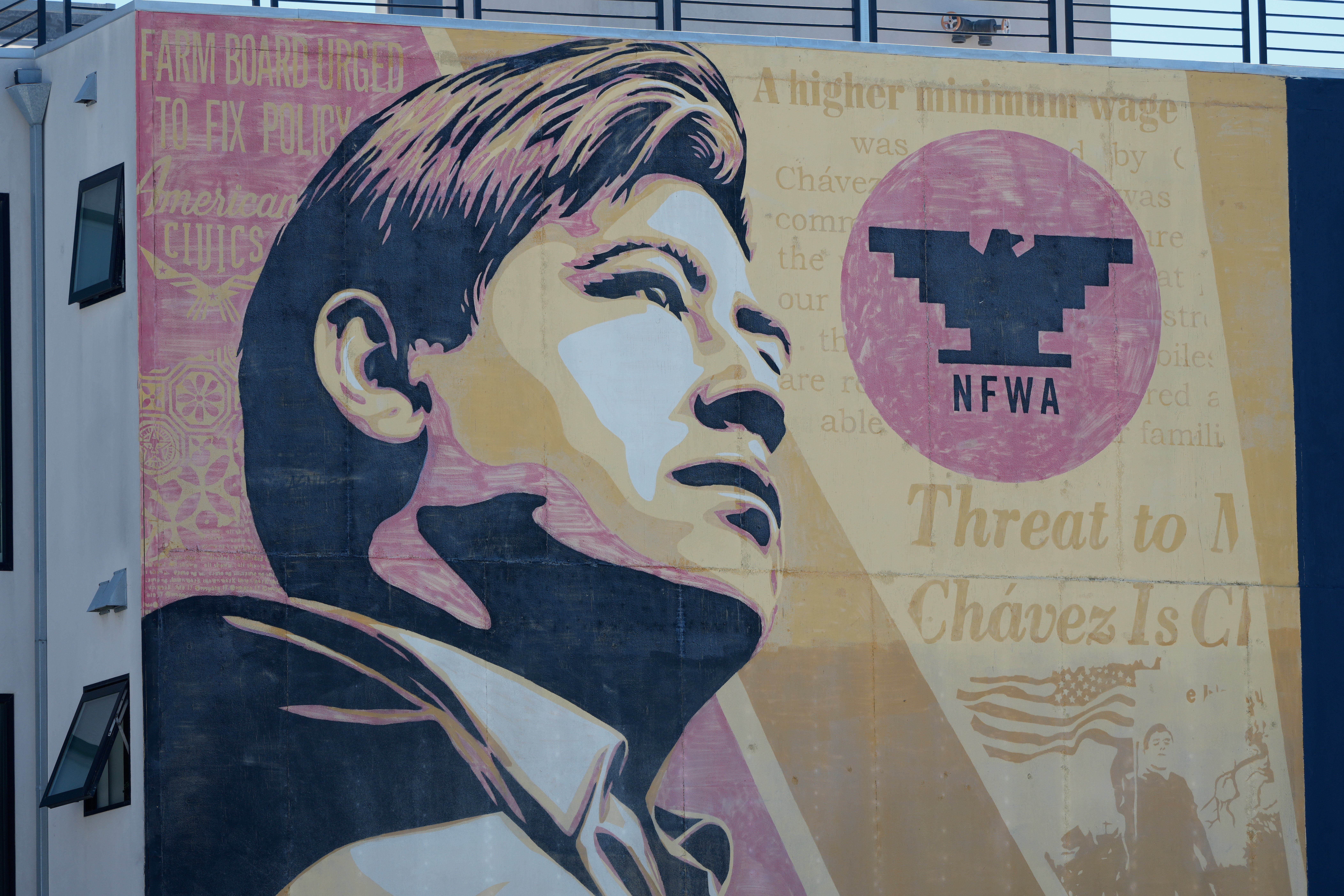 An image of C&eacute;sar Chavez on a mural in San Francisco, March 18, 2026.