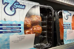Tuna meatballs displayed at the Seafood Expo North America, Boston, March 17, 2026.