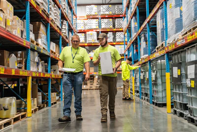 Warehouse Employees Talking And Walking (1)
