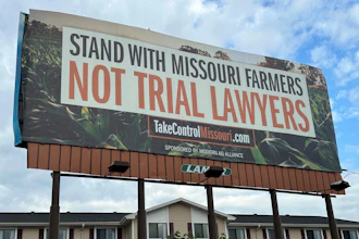 A billboard supporting legislation that would provide legal protection to manufacturers of pesticides, Jefferson City, Mo., May 13, 2024.