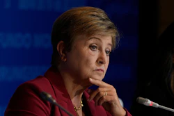 Kristalina Georgieva, managing director of the International Monetary Fund, listens during a briefing in Beijing, Dec. 10, 2025.