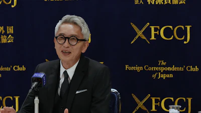 Japanese actor Yutaka Matsushige at a news conference in Tokyo, April 16, 2026.