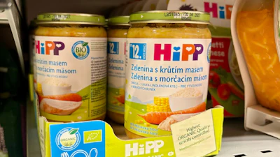 A view of HIPP baby food on a shelf, in Ceske Budejovice, Czech Republic, Sunday, April 19, 2026.
