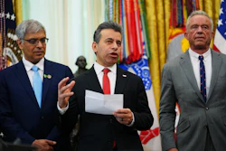 NIH Director Jay Bhattacharya, FDA Commissioner Marty Makary and HHS Secretary Robert F. Kennedy Jr. in the Oval Office of the White House, April 18, 2026.