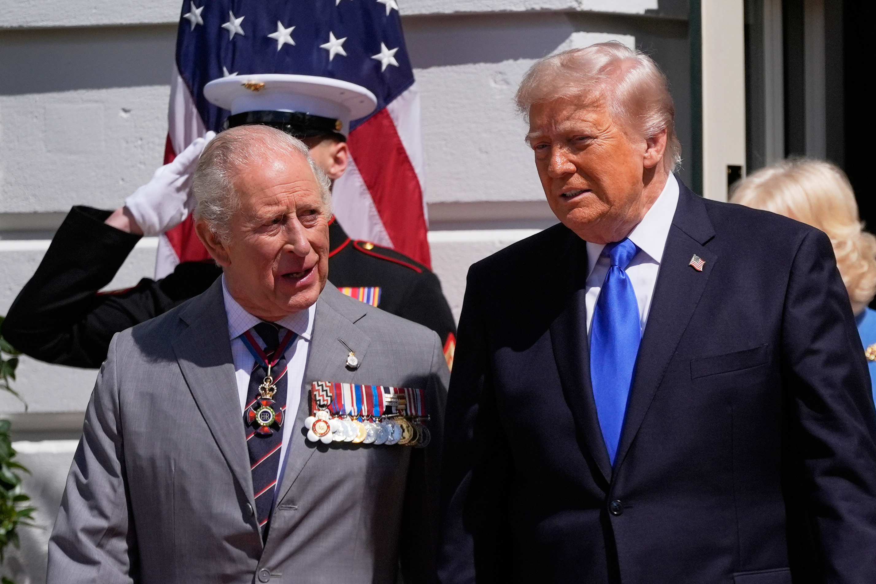 President Donald Trump and first lady Melania Trump bid farewell to Britain's King Charles III and Queen Camilla on the South Lawn of the White House, April 30, 2026.