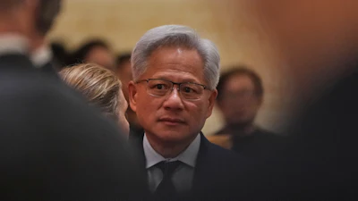 Nvidia CEO Jensen Huang prior to a state dinner with President Donald Trump and Chinese President Xi Jinping at the Great Hall of the People ,May 14, 2026, Beijing.