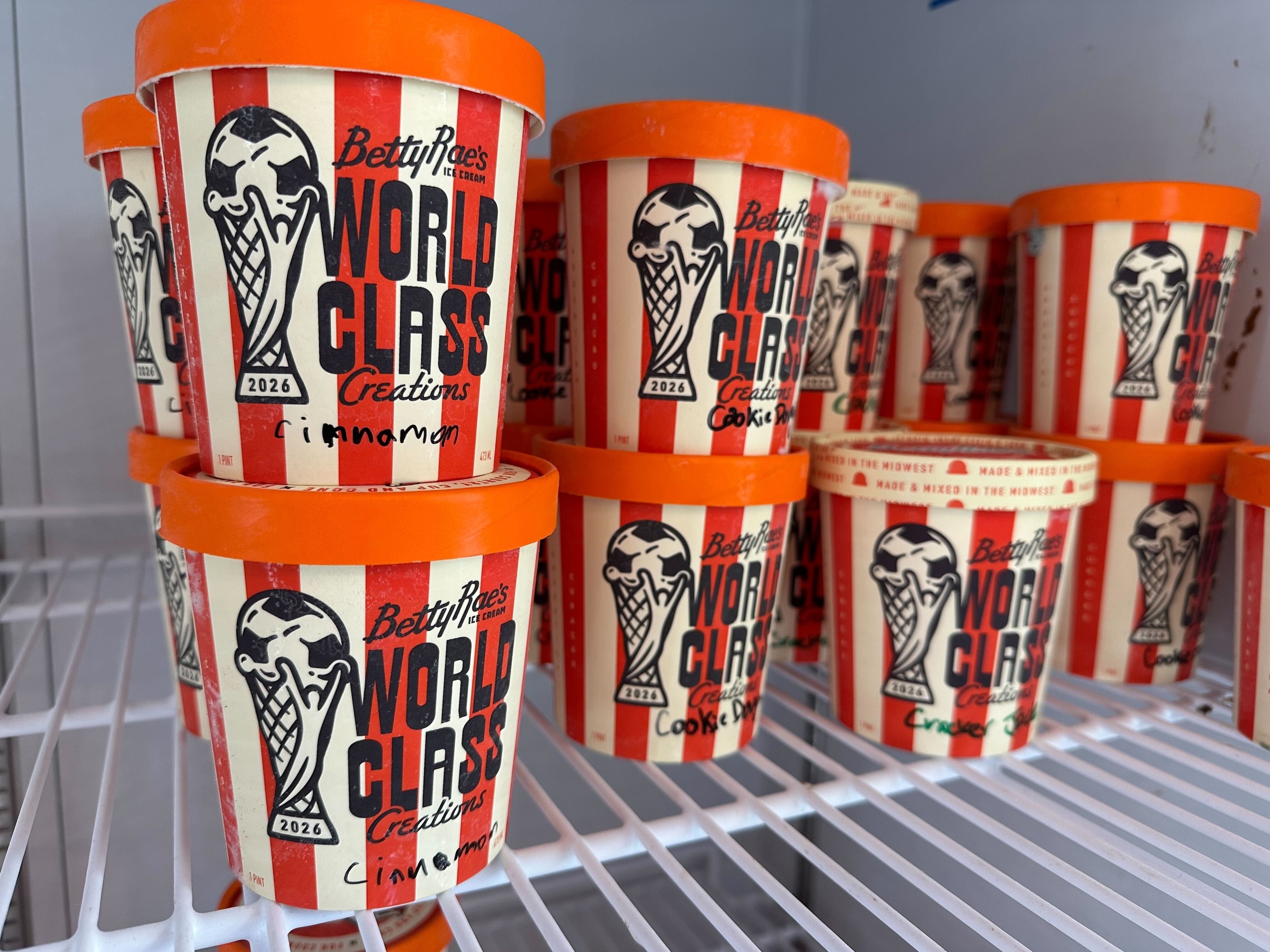 Special flavors of Betty Rae's Ice Cream are displayed in Kansas City, Mo., April 28, 2026.