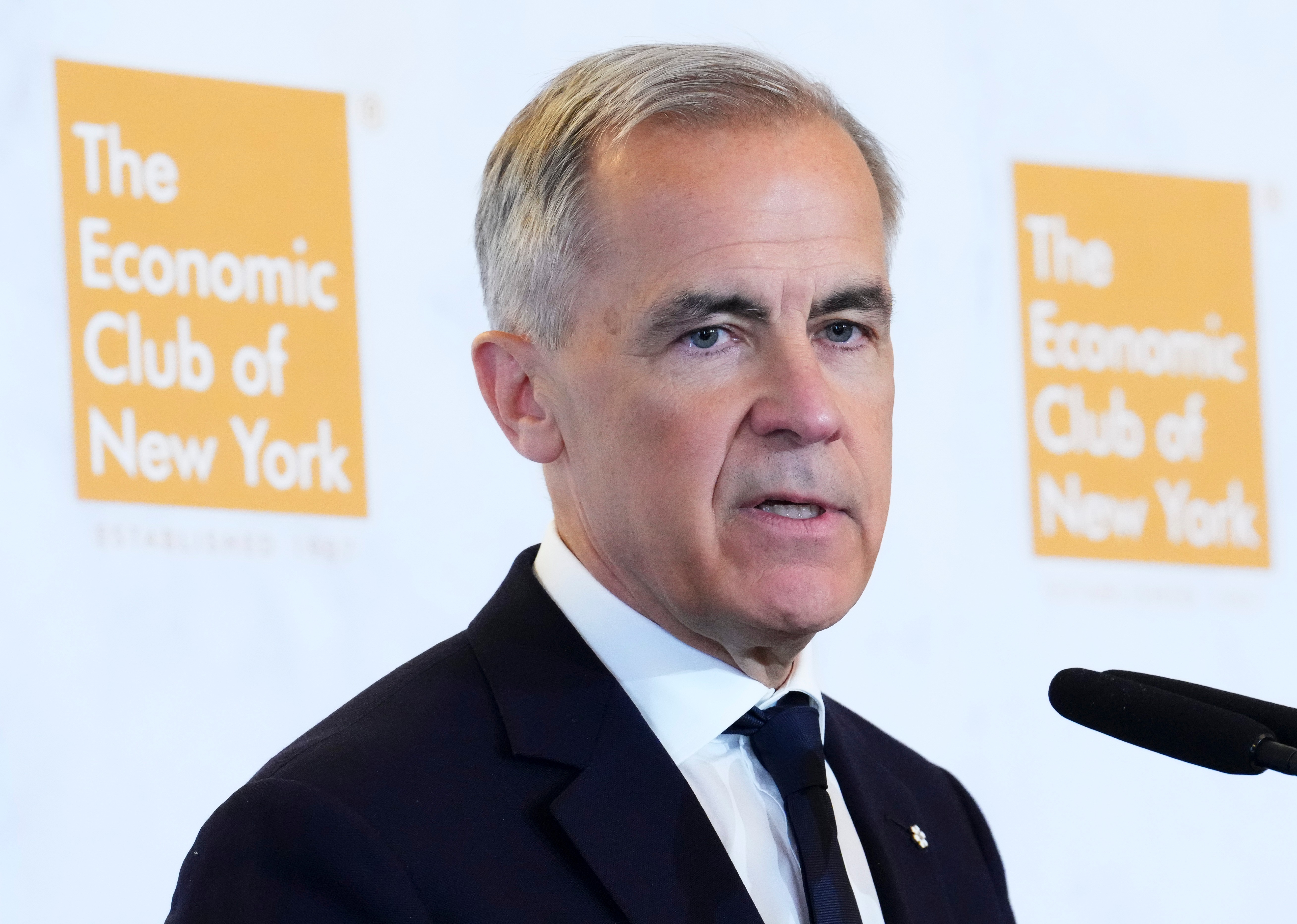 Canadian Prime Minister Mark Carney delivers a speech and takes part in an armchair discussion at The Economic Club of New York, May 28, 2026.